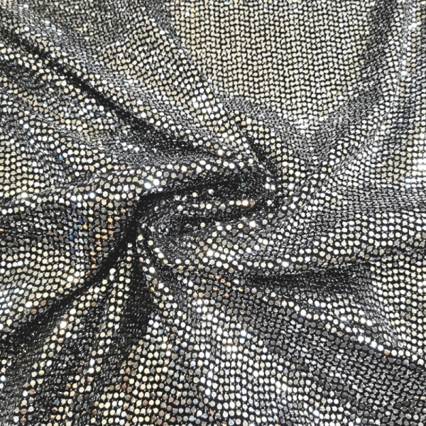 ALL OVER MIRROR SEQUIN SPANDEX -3mm SPOT SILVER ON BLACK